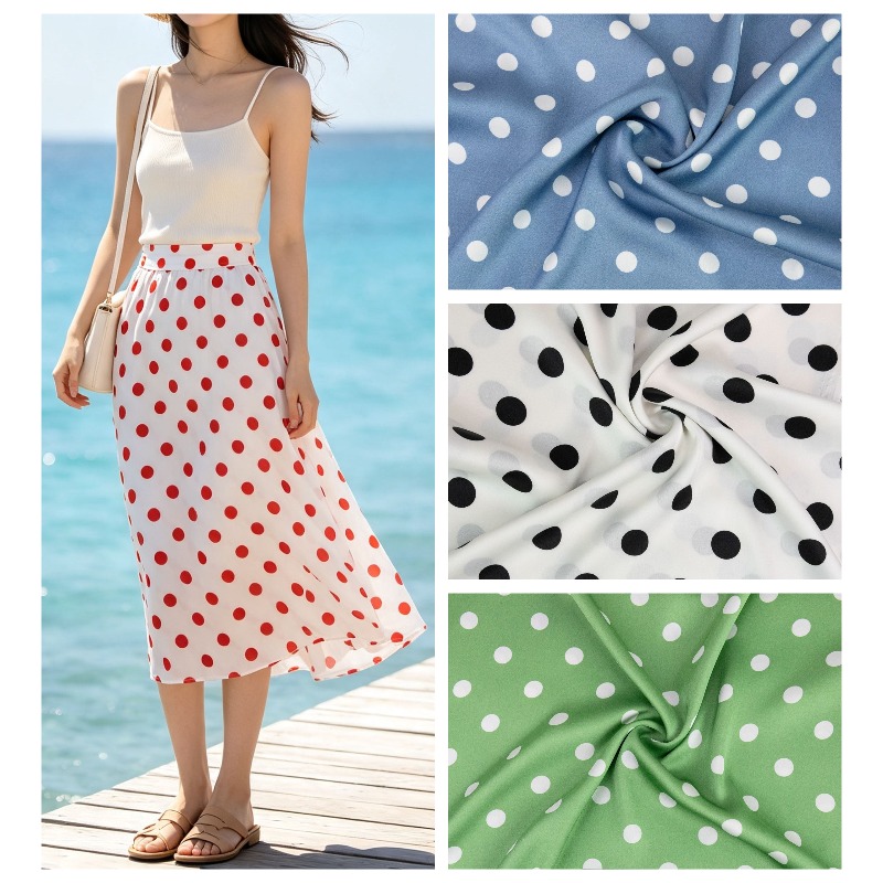 Soft Summer Yellow Clothing - Colorful Polka Dot Satin Chiffon Fabric