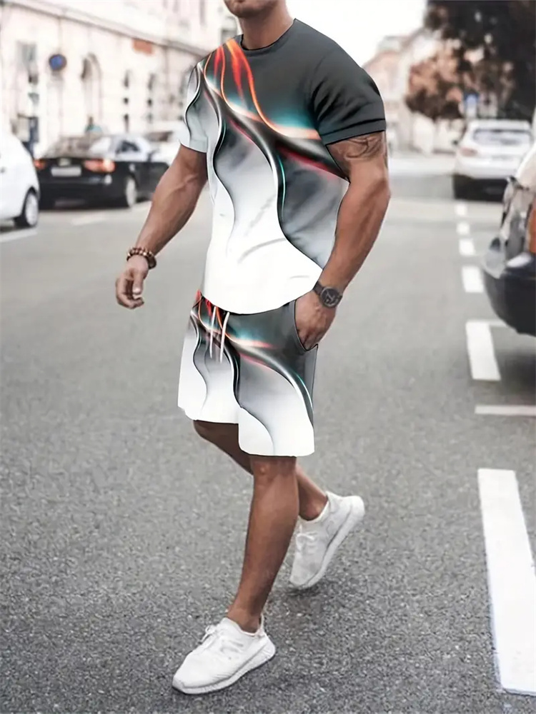 Summer Clothing Petite - Men Women Gradient Texture T-shirt Two-piece