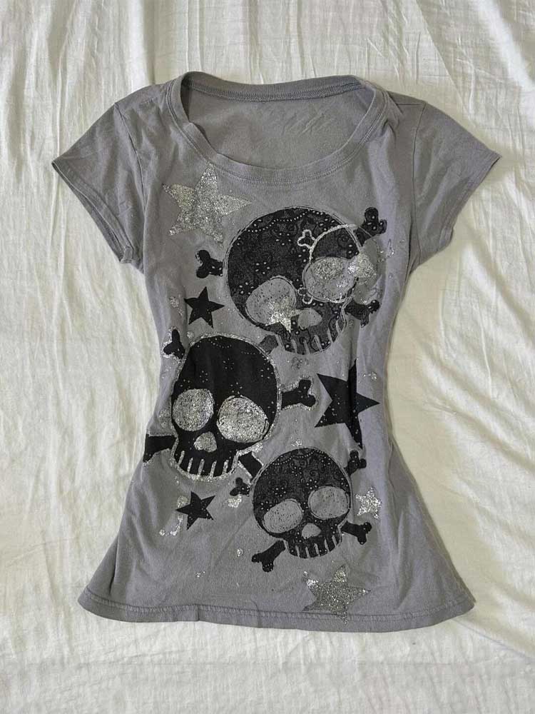 Summer Goth Clothing - Retro vintage skull star print T-shirt