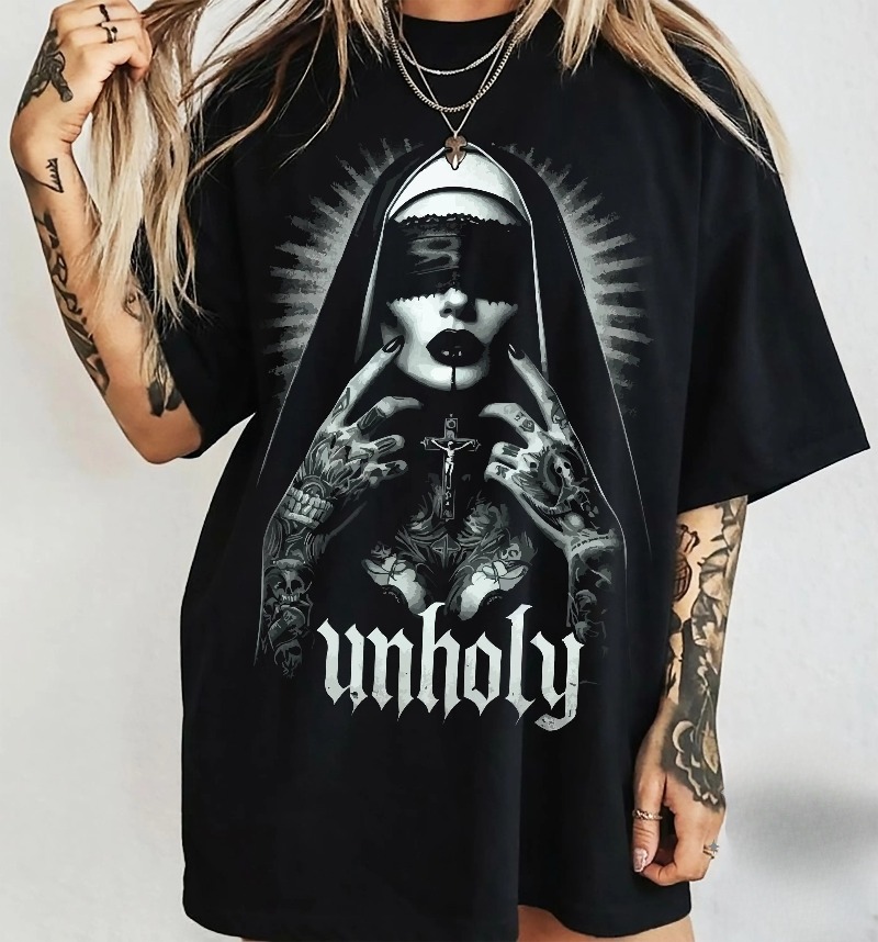 Summer Goth Clothing - Unholy Nun T-Shirt: Gothic Satan Baphomet