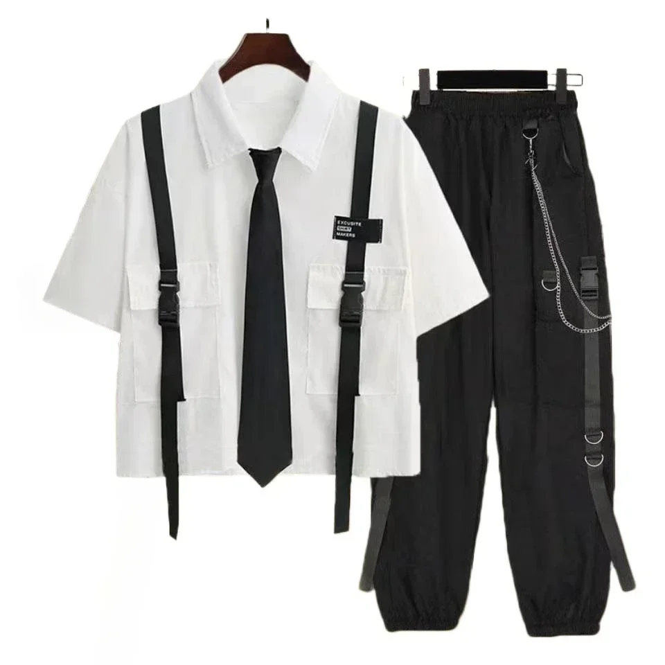 Summer Goth Clothing - Casual Cargo Pants Suit for Women,