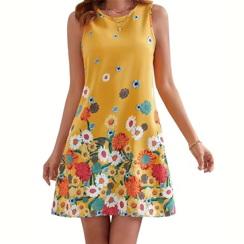 Soft Summer Yellow Clothing - Yellow Floral Dress Women Sleeveless Soft