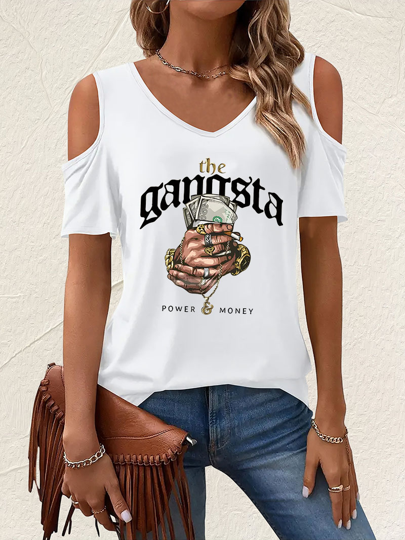 Summer Clothing Drop - Aesthetic V-Neck Power Money Print T-shirt