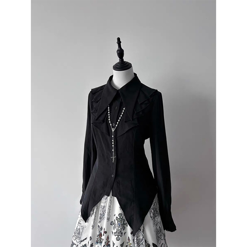 Summer Goth Clothing - Gothic Ruffles Black Shirts Women Kawaii