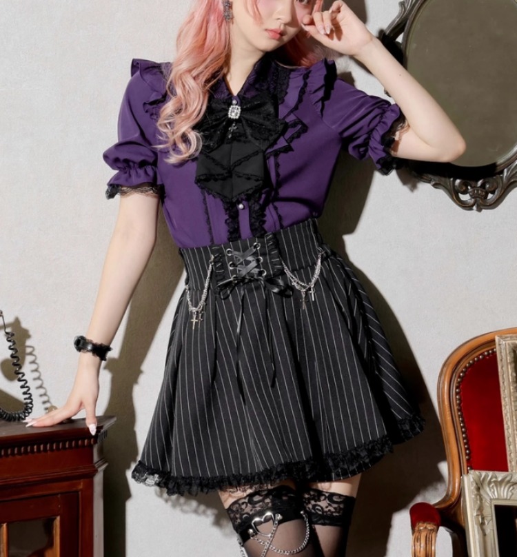Summer Grunge Clothing - Y2K Lace Ruffle Blouse Women Japanese