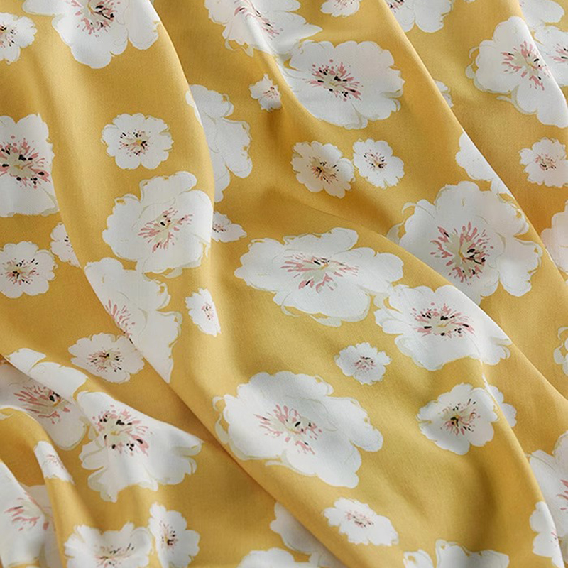 Soft Summer Yellow Clothing - White Floral Printed on Lovely Yellow
