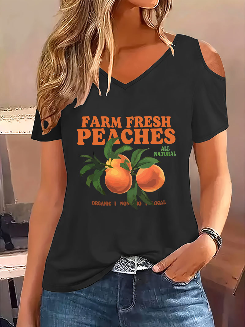 Fashion Peaches Print V-Neck T - огляд і ціна Summer Clothing Drop