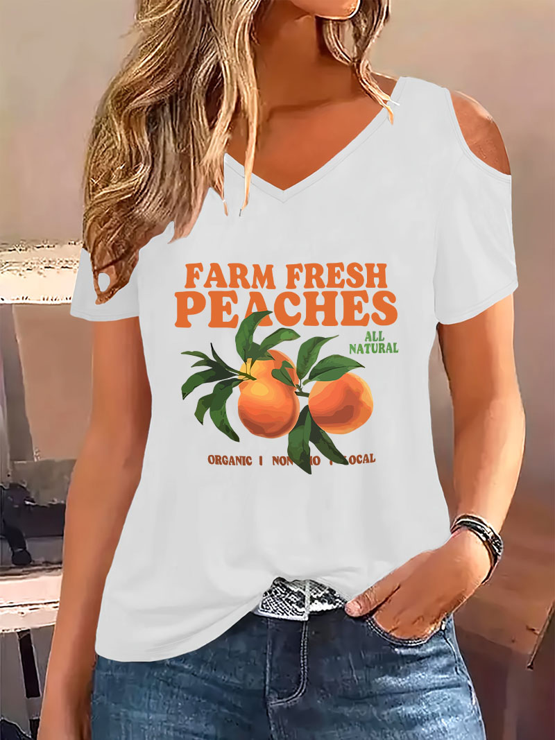 Fashion Peaches Print V-Neck T - огляд і ціна Summer Clothing Drop