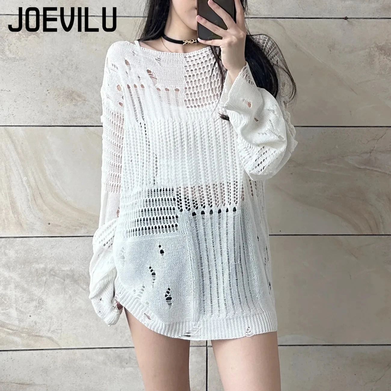 JOEVILU Hollow Knit Blouse Sum - огляд і ціна Summer Goth Clothing