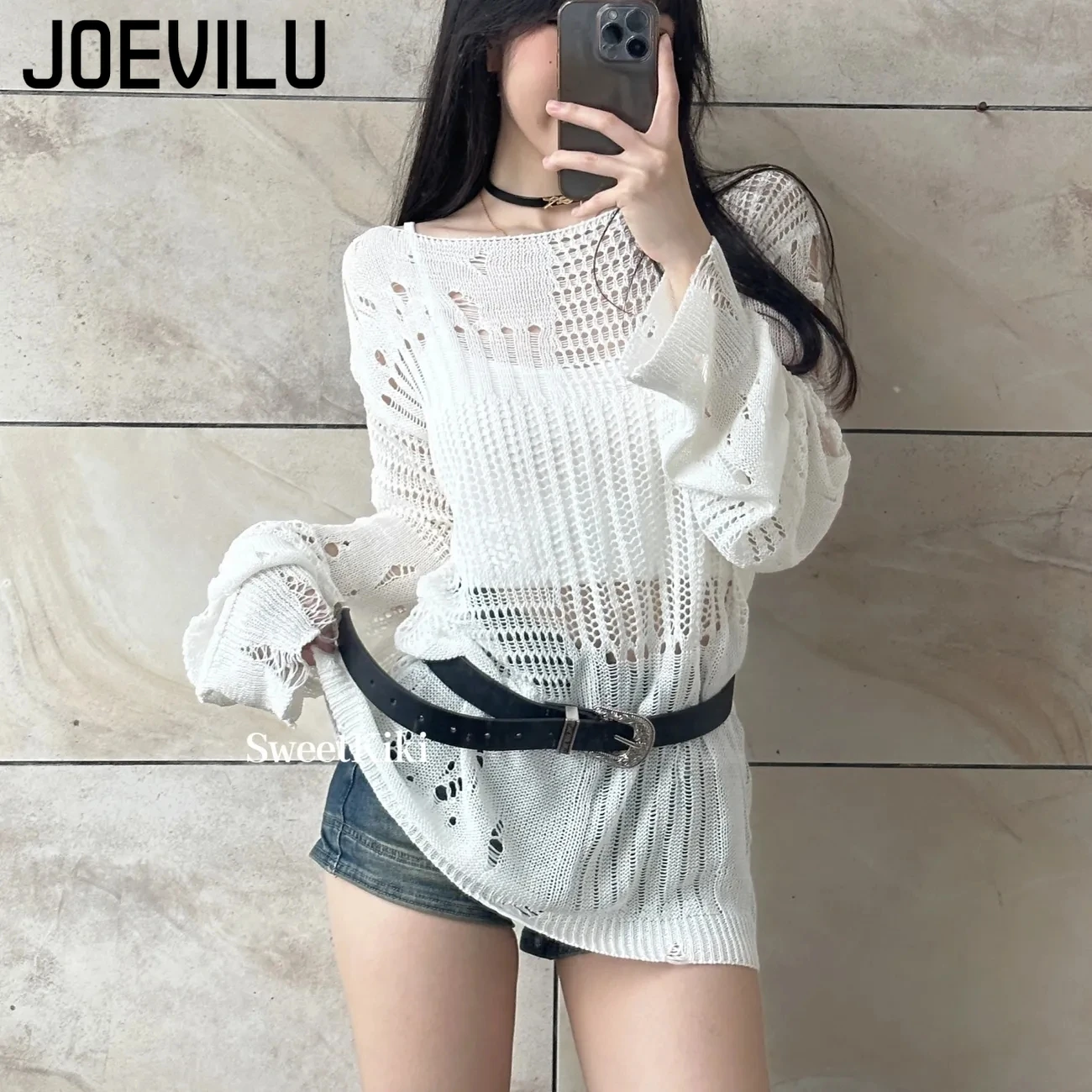 JOEVILU Hollow Knit Blouse Sum - огляд і ціна Summer Goth Clothing