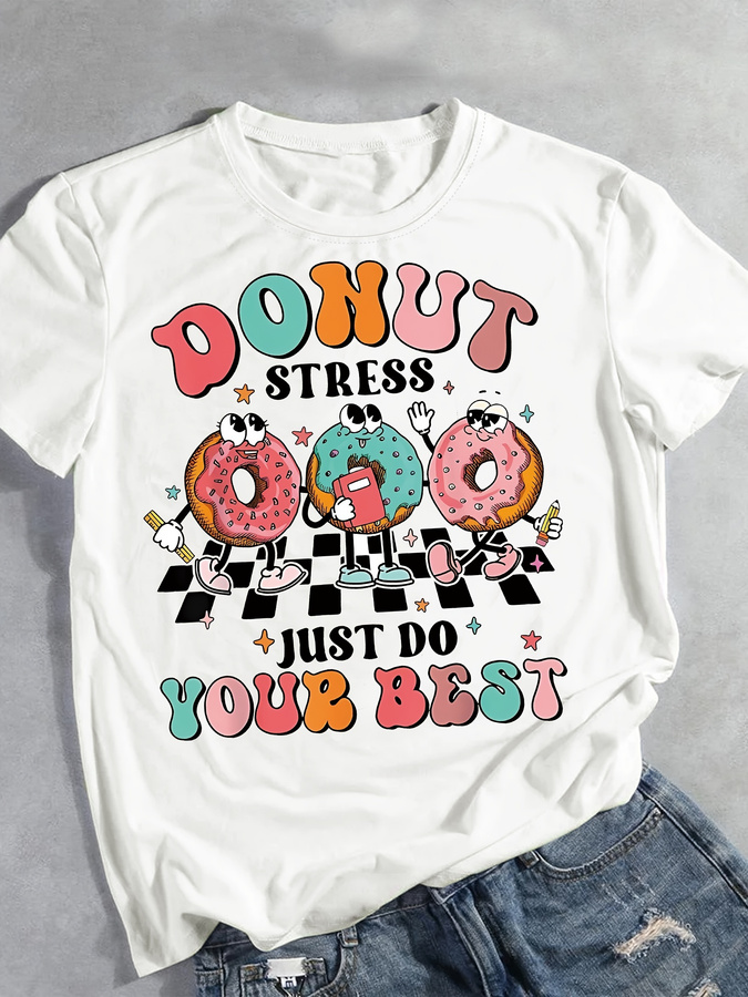 Cartoon Donut Print T-shirt, S - огляд і ціна Summer Clothing Trends 2026