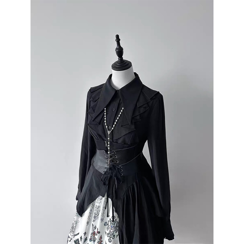Gothic Ruffles Black Shirts Wo - огляд і ціна Summer Goth Clothing