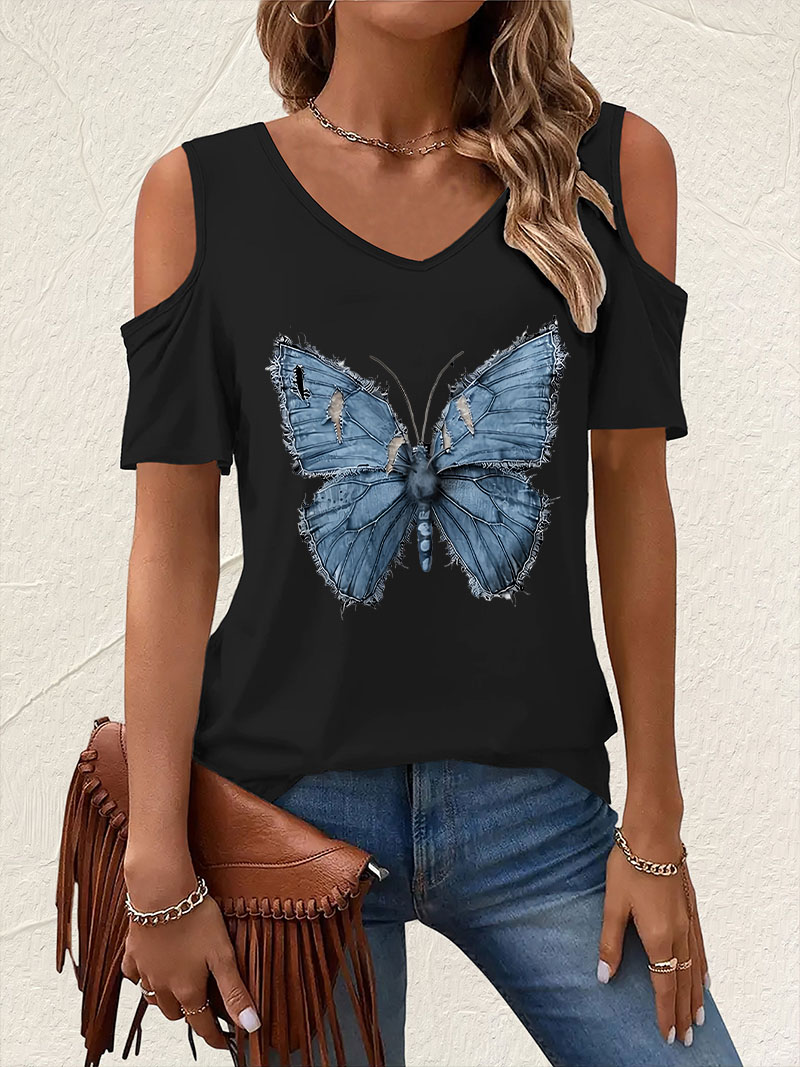 Vintage V-Neck Butterfly Print - огляд і ціна Summer Clothing Drop