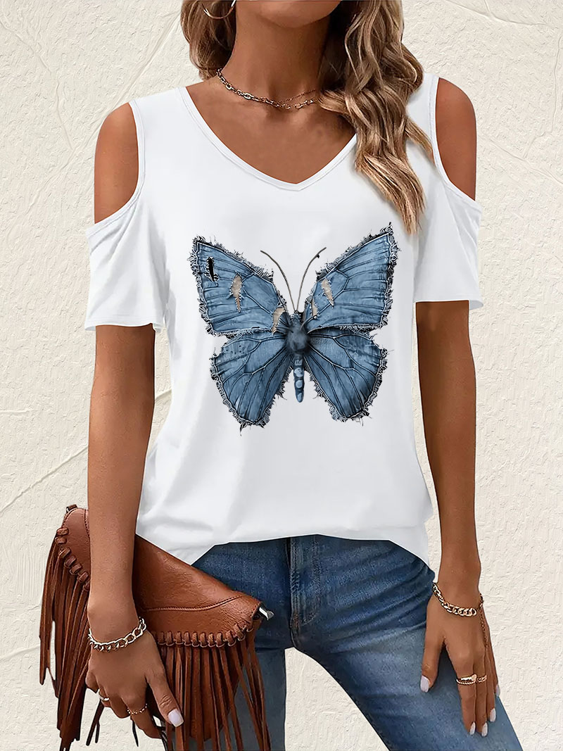 Vintage V-Neck Butterfly Print - огляд і ціна Summer Clothing Drop