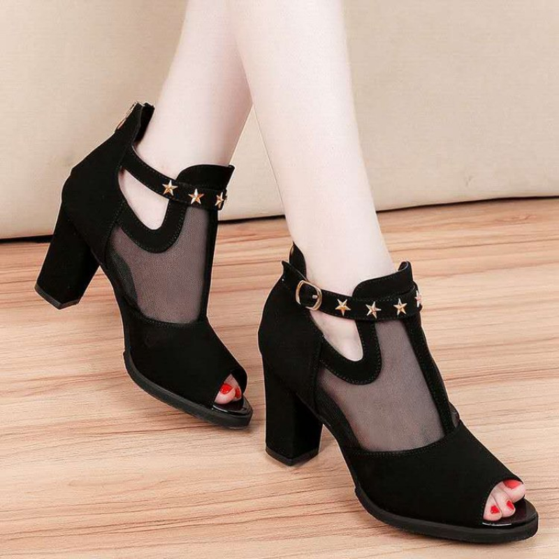 Mesh Peep Toe Block High Heels - огляд і ціна Summer Clothing Office