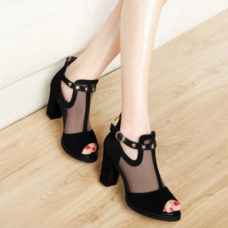 Mesh Peep Toe Block High Heels - огляд і ціна Summer Clothing Office