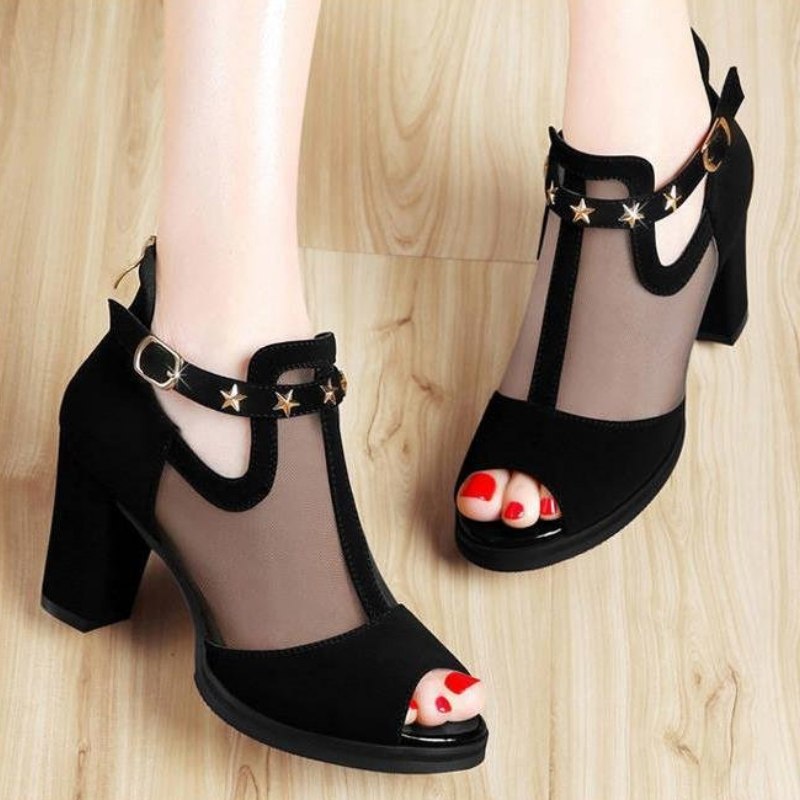 Mesh Peep Toe Block High Heels - огляд і ціна Summer Clothing Office