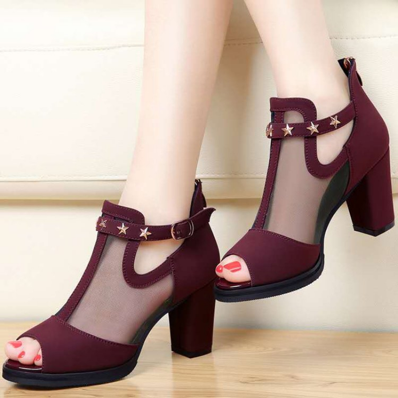 Mesh Peep Toe Block High Heels - огляд і ціна Summer Clothing Office